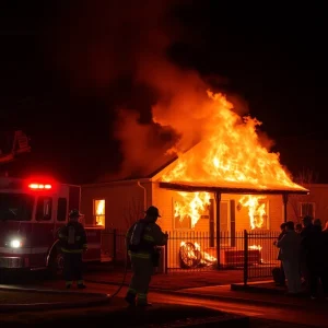 Firefighters extinguishing fire at a residential structure in Charleston