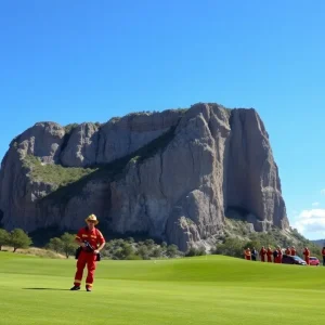 Emergency responders conducting a rescue on a golf course