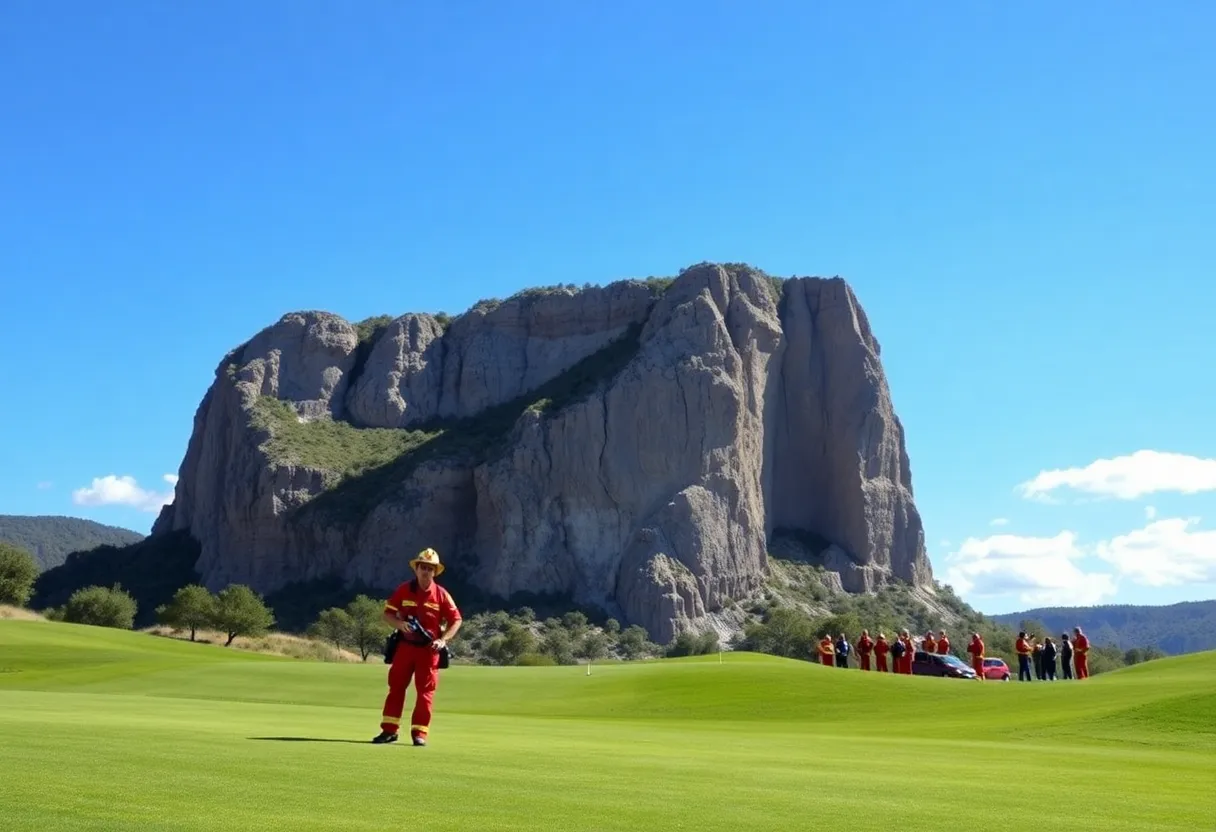 Emergency responders conducting a rescue on a golf course