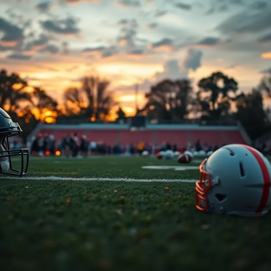 Coastal Carolina football field at sunset