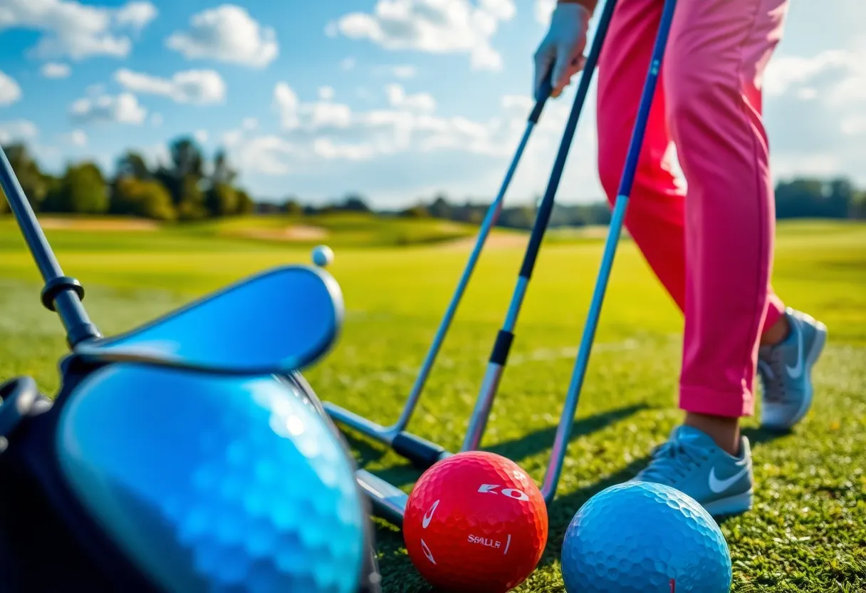 New Cobra Puma Golf clubs and equipment displayed on a green golf course