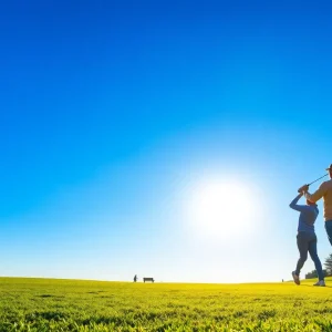 Golfer enjoying a sunny day at a beautiful golf course.