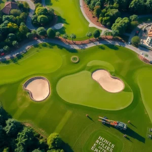 Aerial view of Crown Colony Golf Club under renovation.