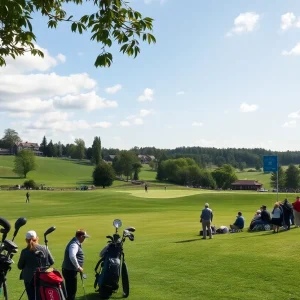 A view of the Delhi Golf Club during a high-stakes golf tournament.