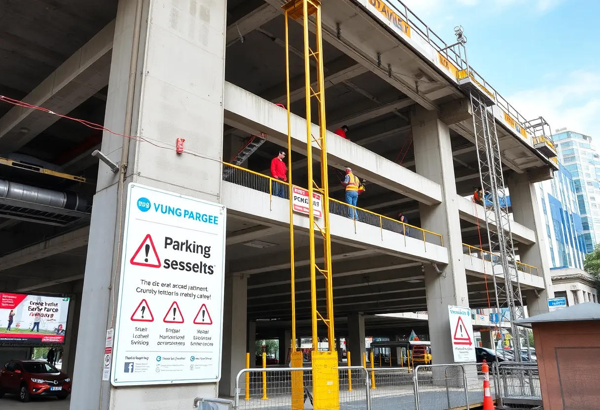 Construction work on Deville Street Parking Garage.