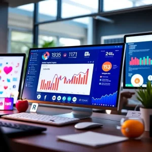 Image showcasing a variety of digital marketing tools on a desk