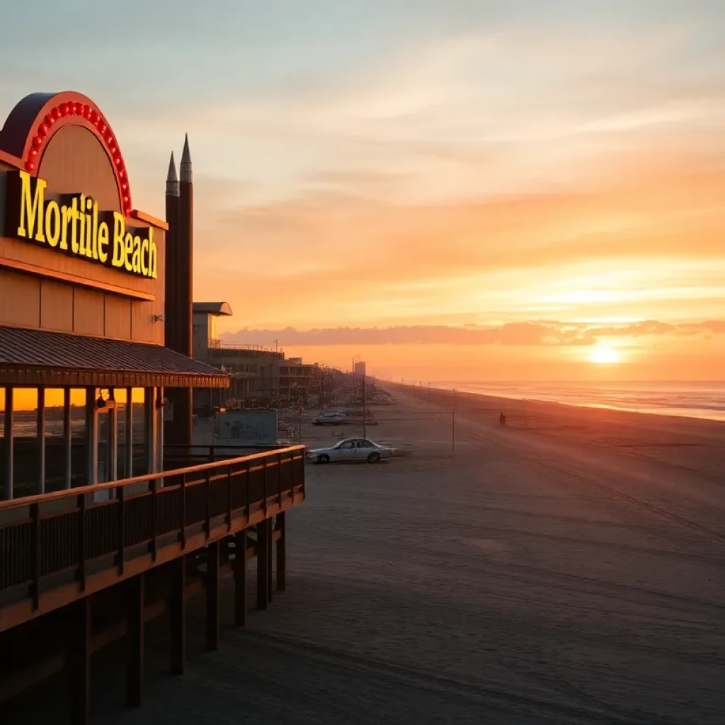 Sunset over North Myrtle Beach highlighting local restaurants.