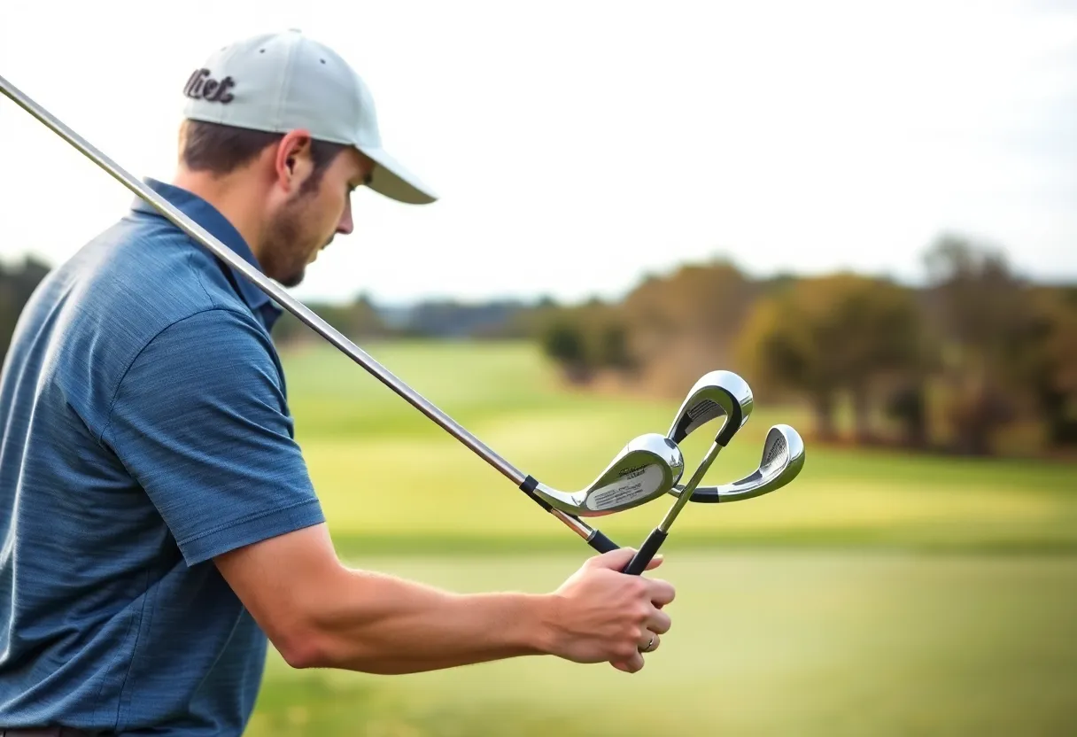 Golfer experimenting with custom golf irons on a course