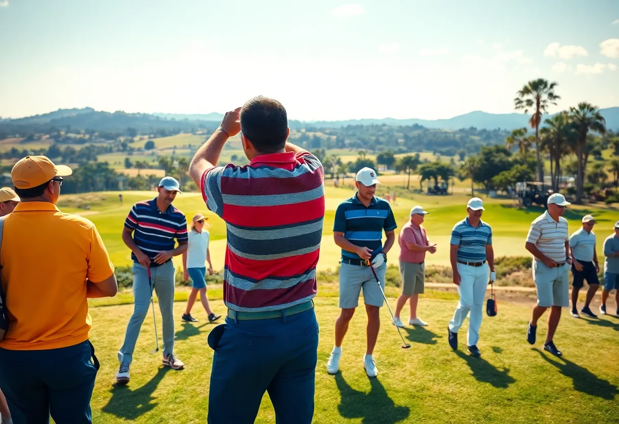 Golf scene showcasing diverse players and international courses.