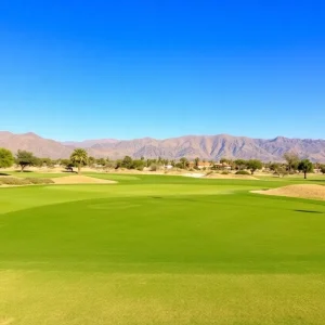 Beautiful desert golf course with mountains in the background