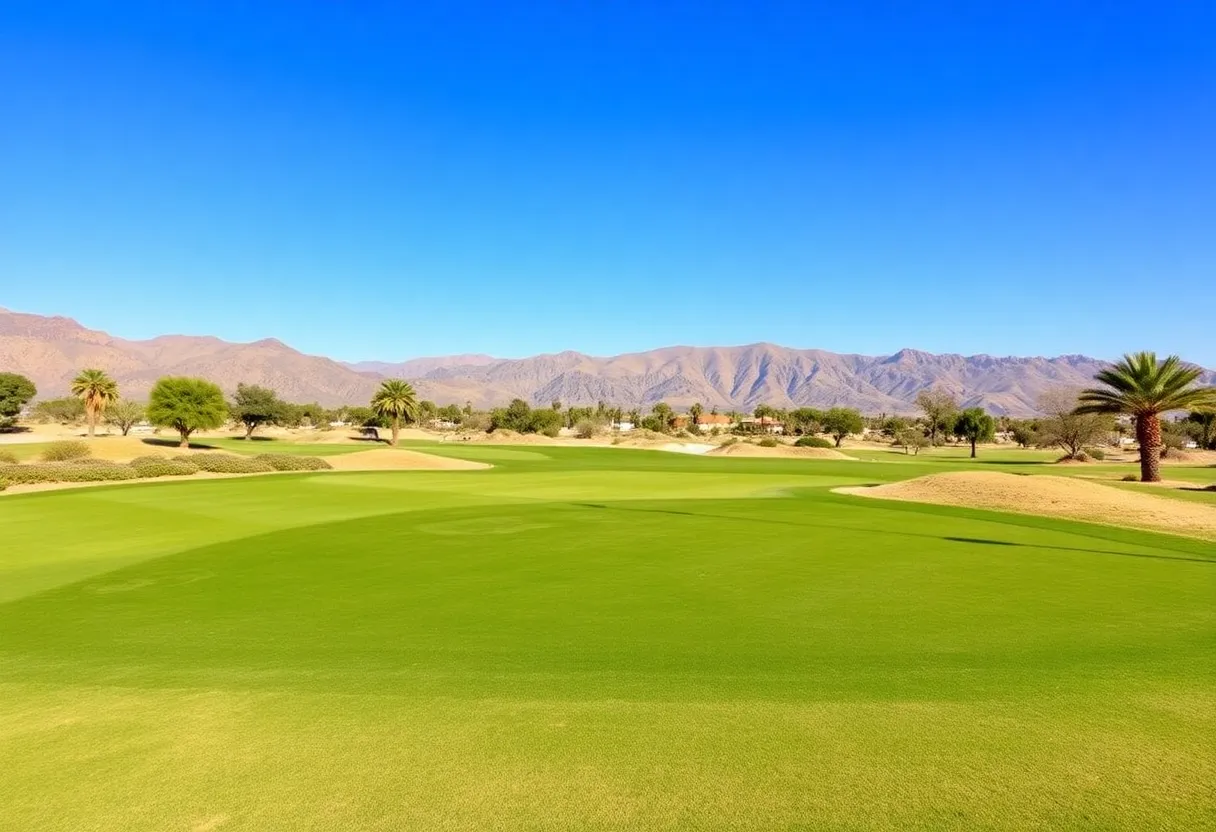 Beautiful desert golf course with mountains in the background