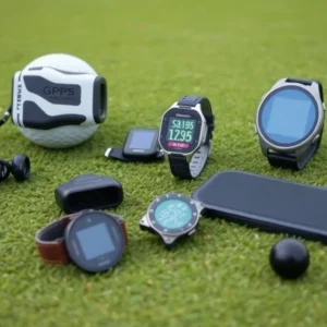Various golf gadgets showcased on a golf course