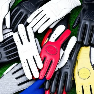 Collection of golf gloves made from different materials and colors