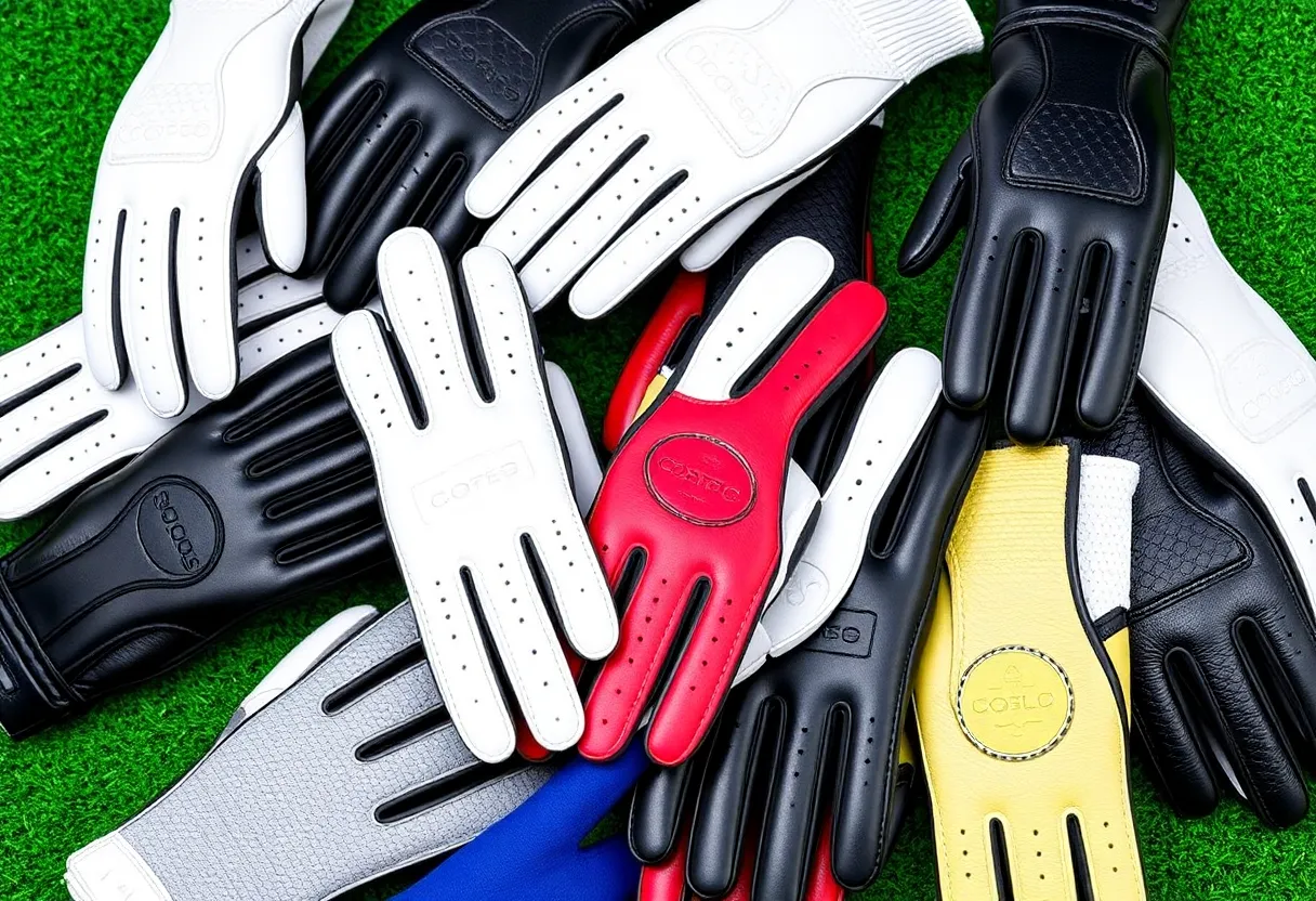 Collection of golf gloves made from different materials and colors