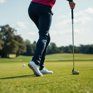 A golfer engaged in a fitness routine outdoors.