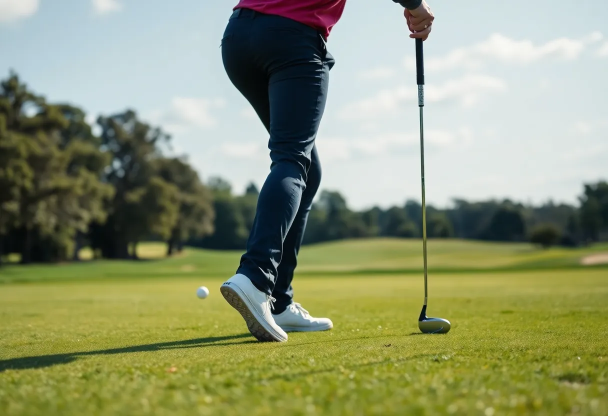 A golfer engaged in a fitness routine outdoors.