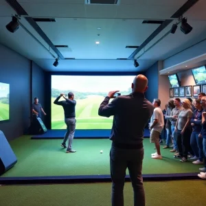 Indoor golf simulator setup at GOLFZON Tour Championship