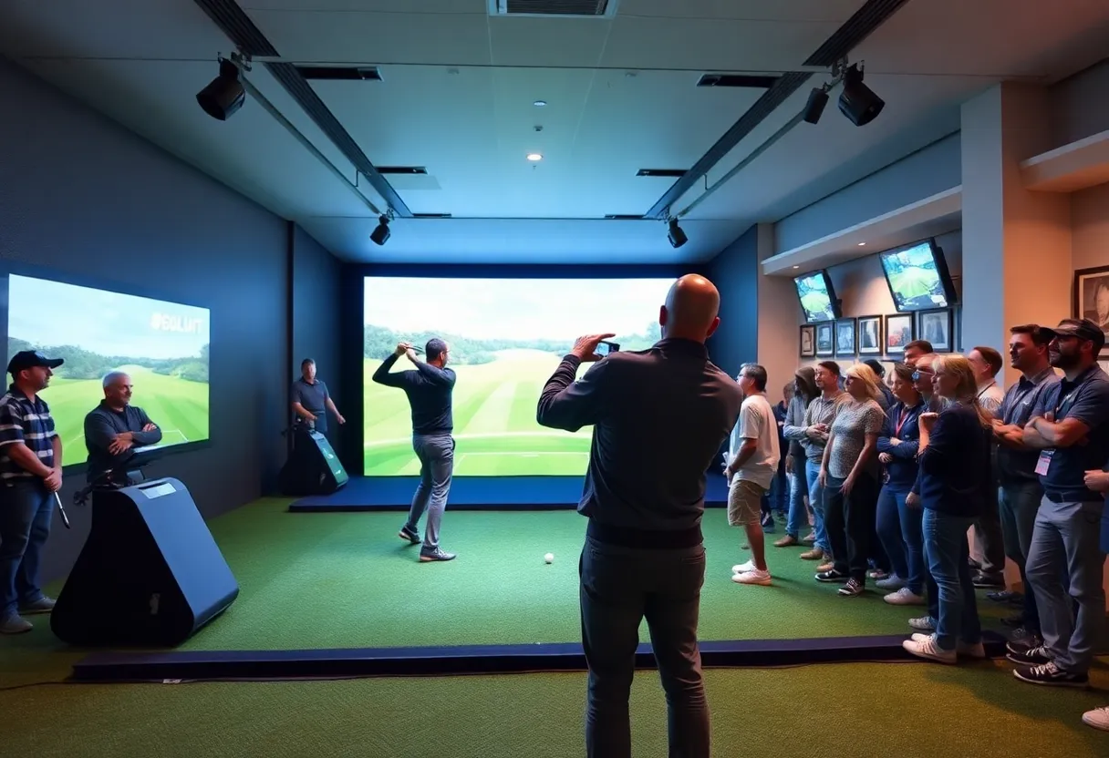 Indoor golf simulator setup at GOLFZON Tour Championship