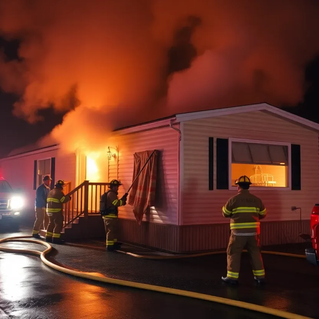 Firefighters battling a mobile home fire in Horry County