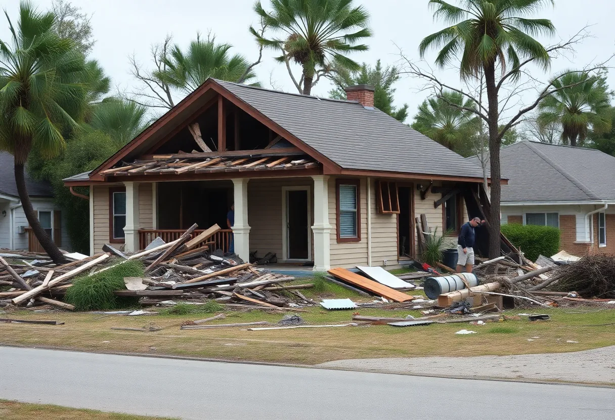 A destroyed home after Hurricane Helene in Clearwater, Florida