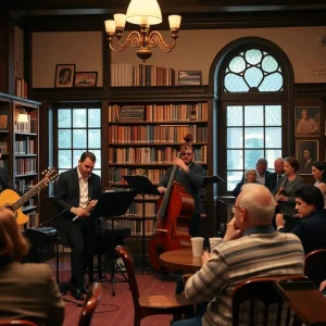 Jazz musicians performing at Chapin Memorial Library