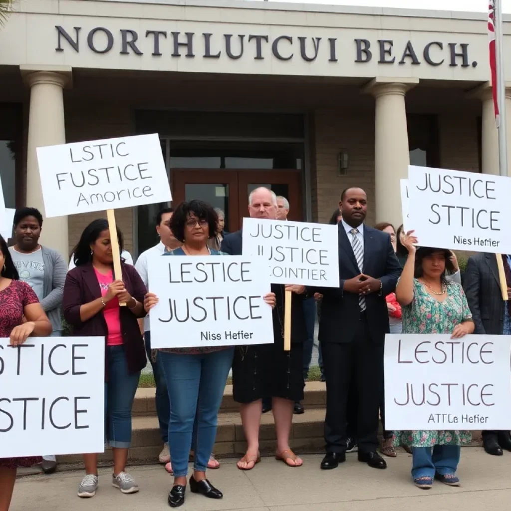 Johnson family holding justice signs at a North Myrtle Beach courthouse