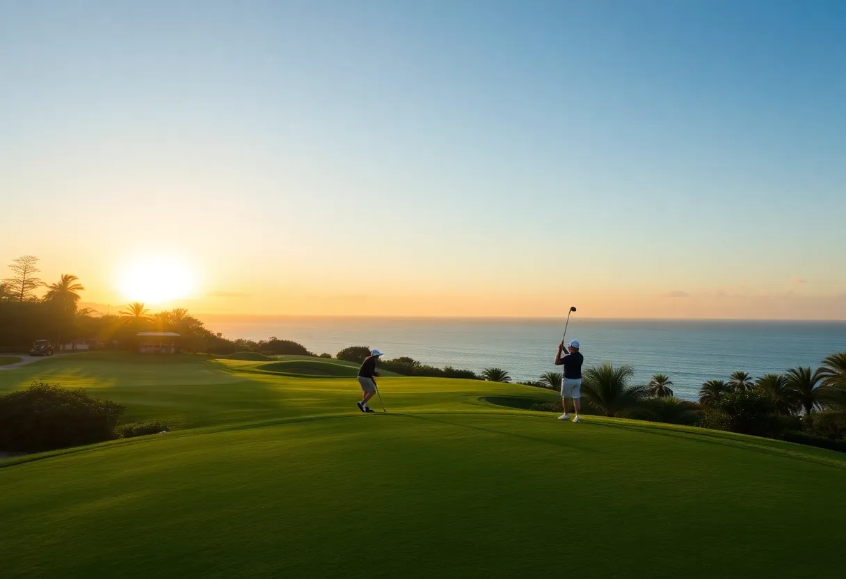 Aerial view of Kapalua's Plantation Course in Maui, Hawaii during a tournament