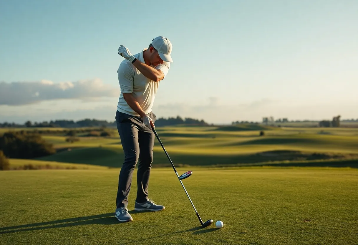 A collection of the latest golf clubs on a golf course.