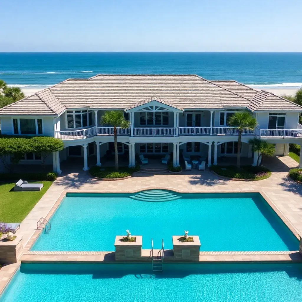 Luxurious oceanfront mansion in Myrtle Beach with a pool