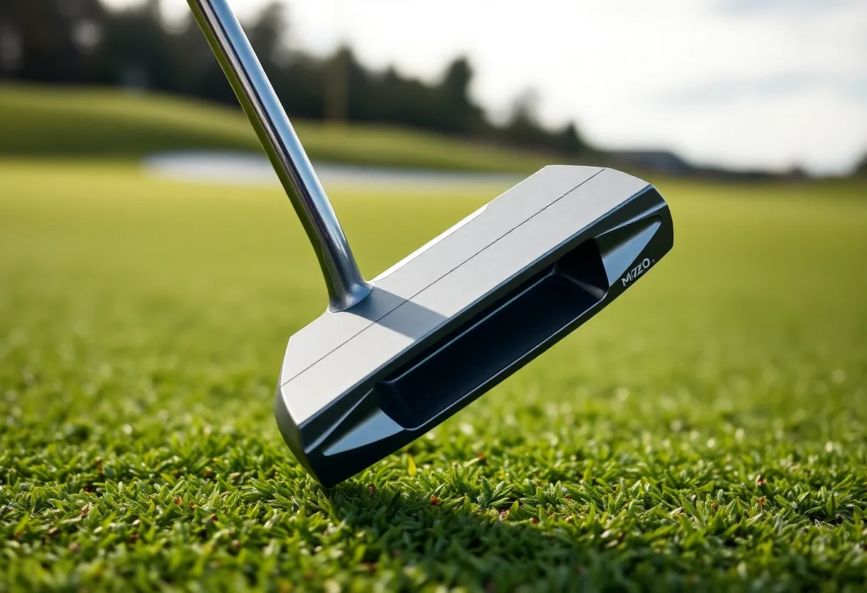 Mizuno M.Craft X putter displayed on a green