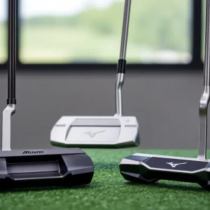 Mizuno M.Craft X putters set against a golf course background