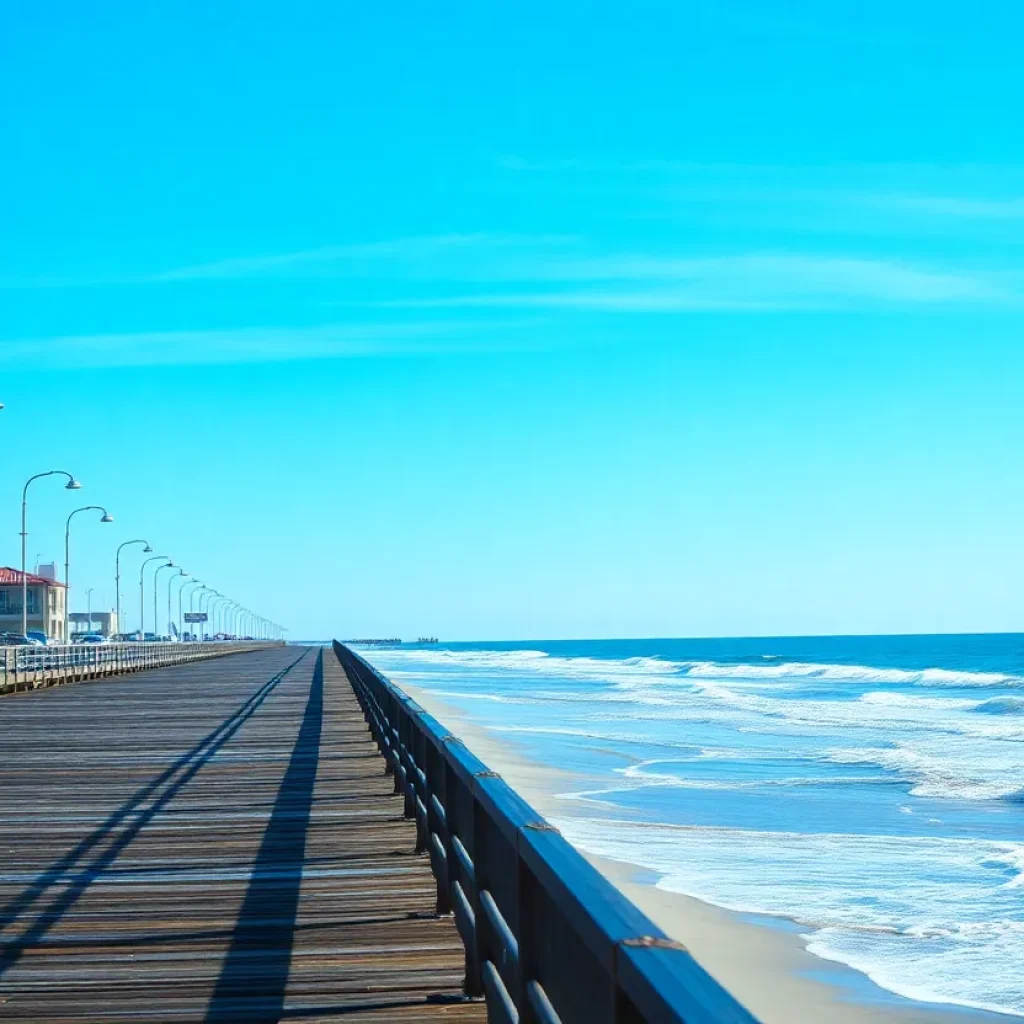 Myrtle Beach boardwalk in sunlight after a winter storm