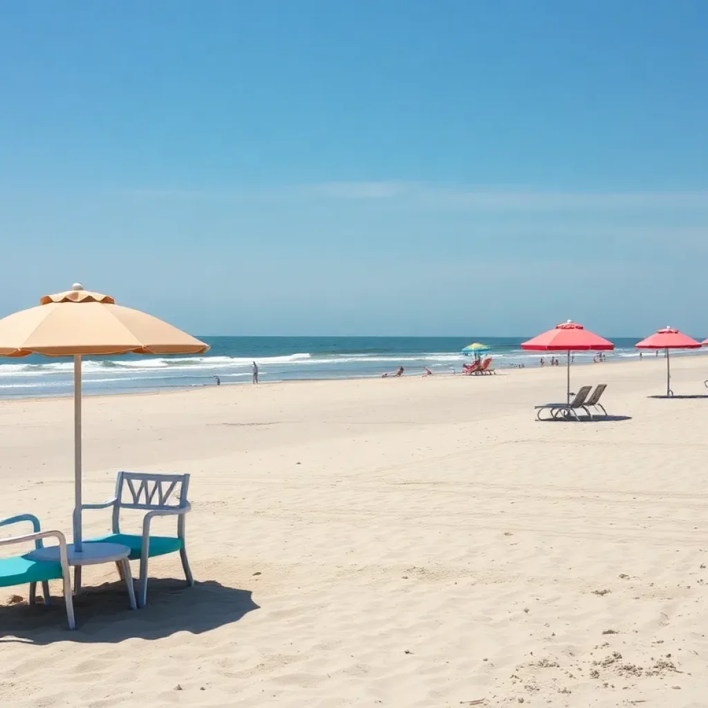 Empty beach chairs and umbrellas at Myrtle Beach