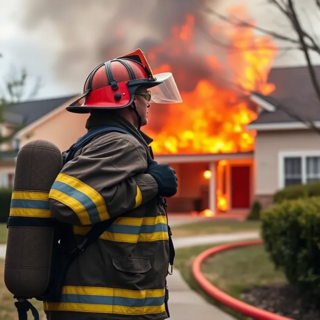 Firefighter battling a house fire in Myrtle Beach