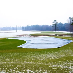 Golf course in Myrtle Beach covered with tarps for winter protection