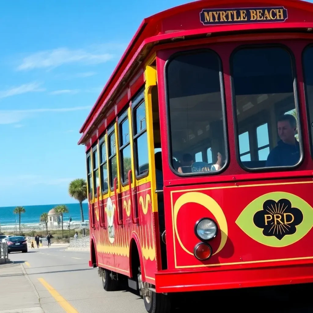 Myrtle Beach History Trolley in front of historical sites