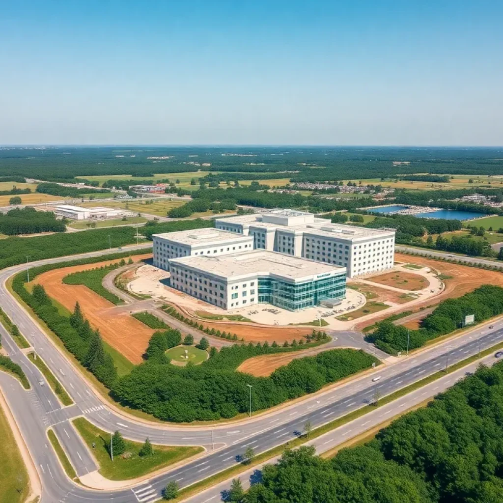 Aerial view of the construction site for a new hospital in Myrtle Beach.