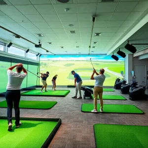 Indoor golf facility in Myrtle Beach with simulators and putting greens