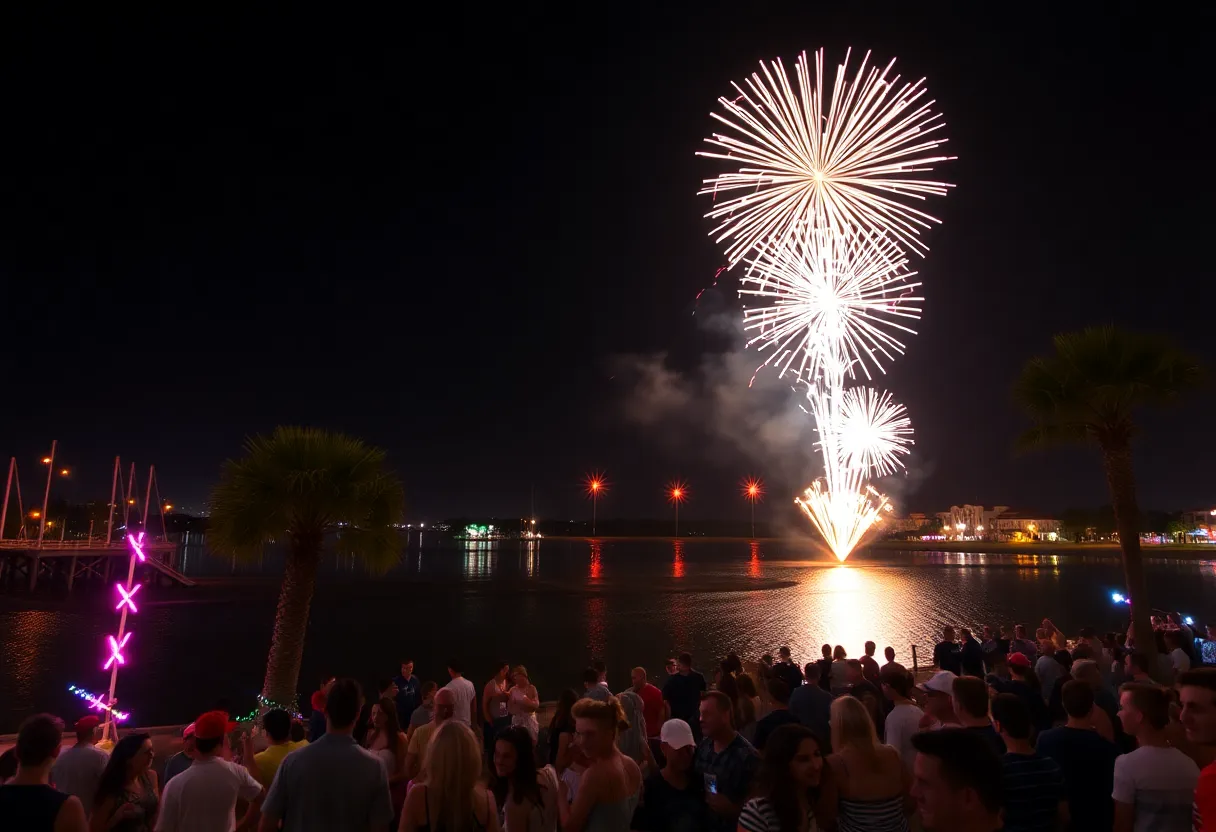 Fireworks display at Myrtle Beach during New Year's Eve 2024