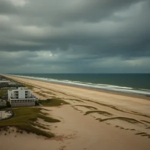 Aerial view of Myrtle Beach showing the coastline and beach atmosphere.