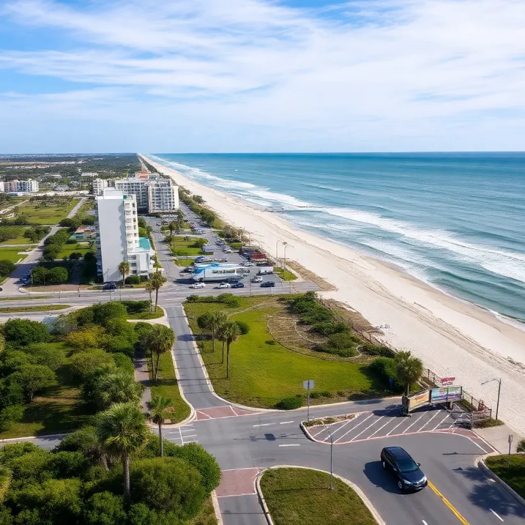 Beautiful view of Myrtle Beach with ocean waves and sand, emphasizing the car-dependent nature of the city.