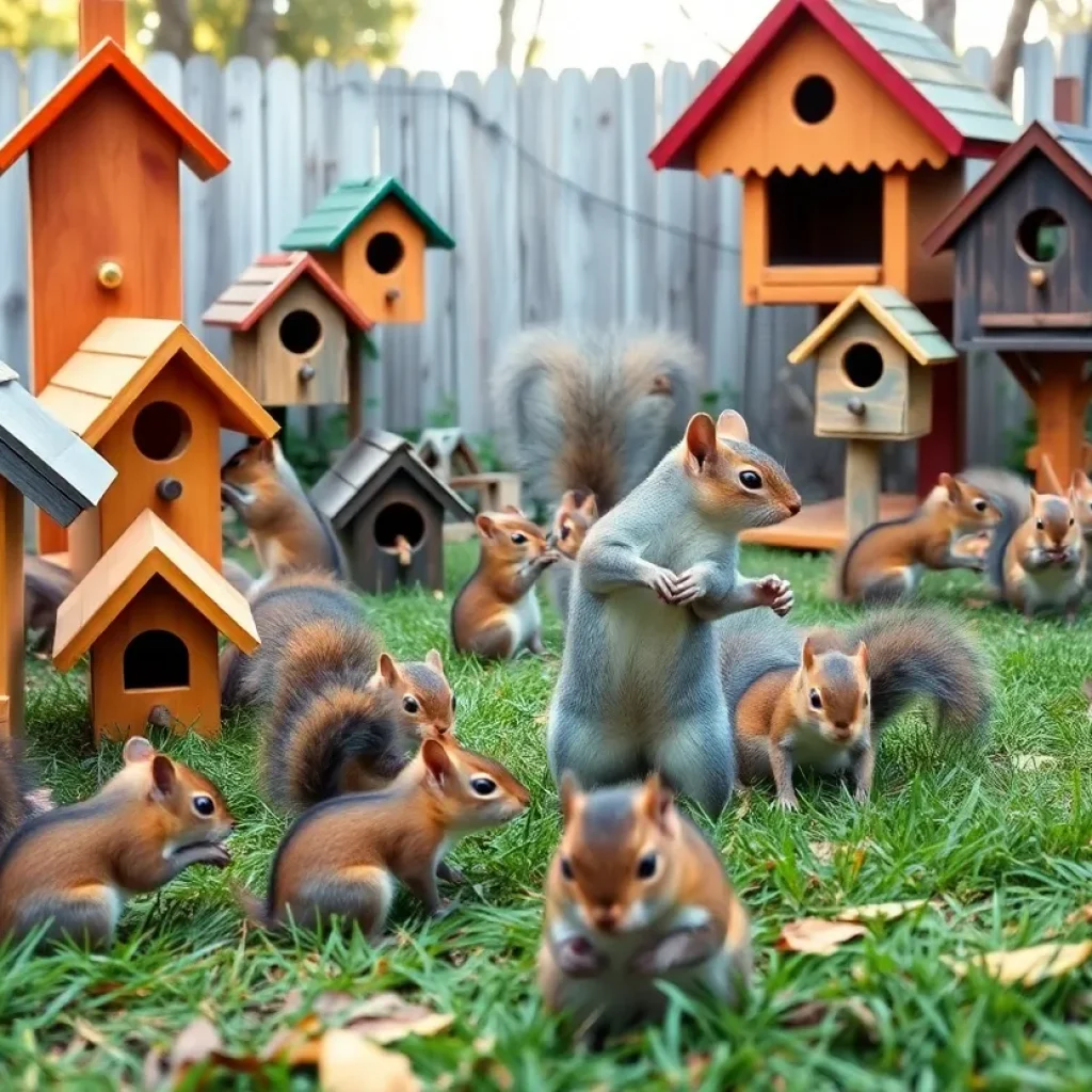 Playful squirrels in a backyard in Myrtle Beach