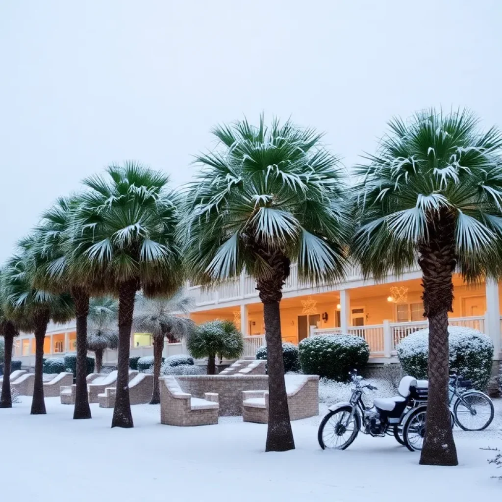 Snow-covered Myrtle Beach landscape