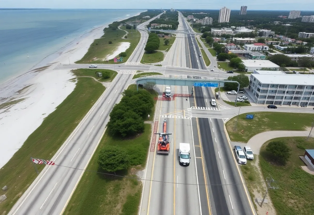 Aerial view of Myrtle Beach road construction and closure signs