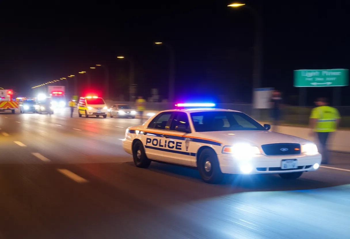 Police car at the scene of a tragic accident