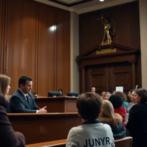 Courtroom scene for murder trial