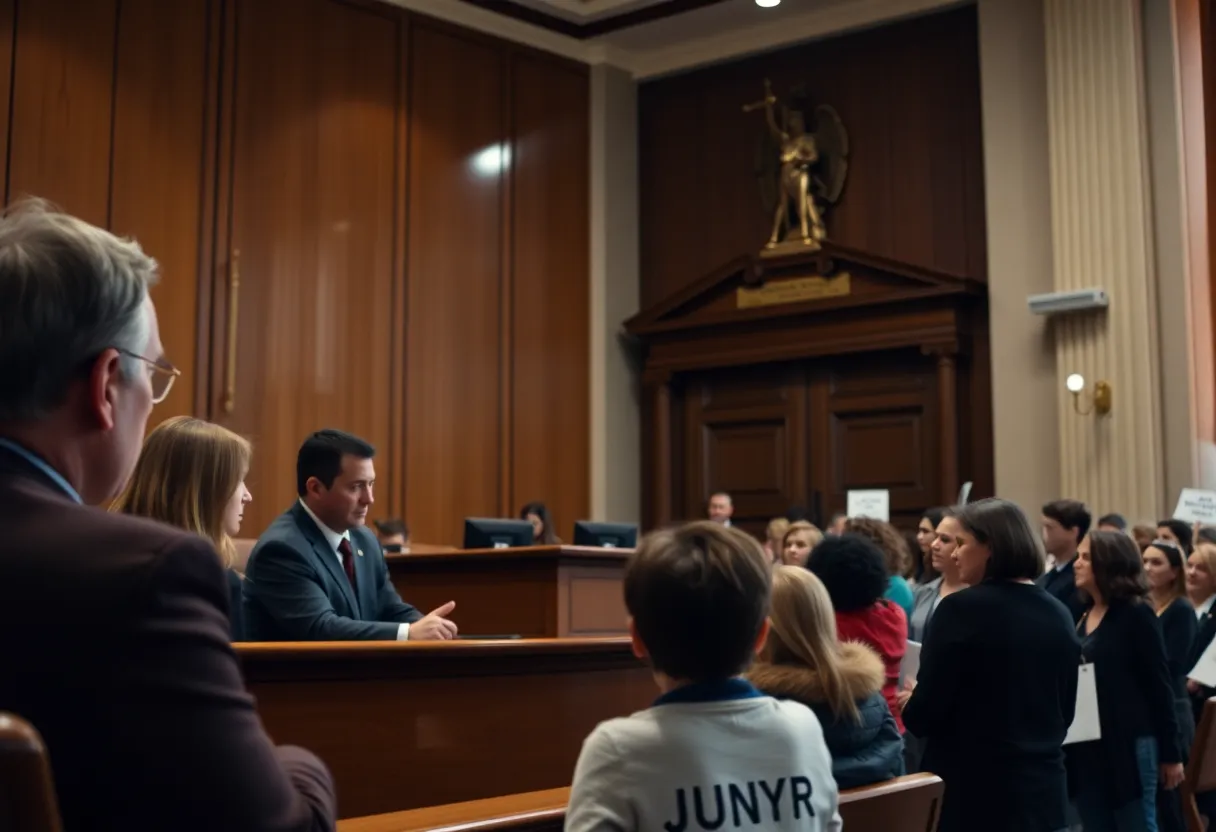 Courtroom scene for murder trial