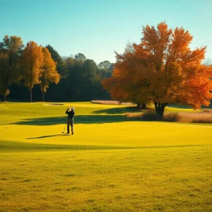 Golf players competing during October tournaments in a scenic autumn setting.