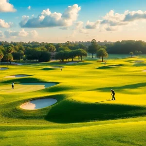 Golfers playing on a lush golf course in Orlando