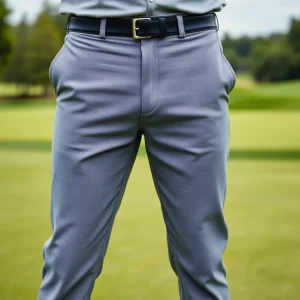 Stylish golf pants displayed on a golf course